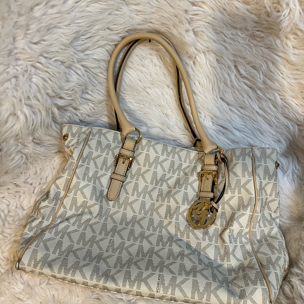 Michael Kors Cream Structured Tote with Gold Accents